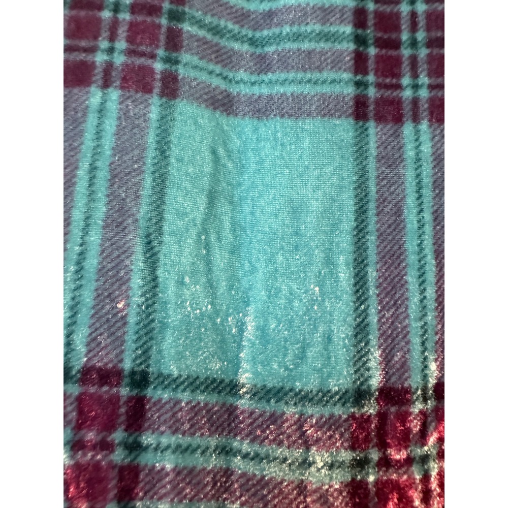 Soft Surroundings Silk Blend Velvet Plaid Button Down Shirt Teal Purple PL 39454 - Picture 7 of 7
